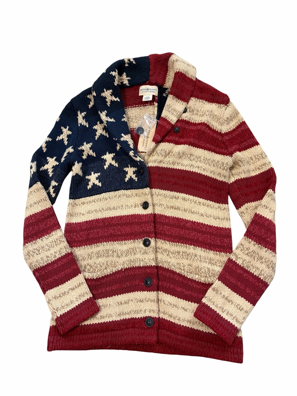 NWT Denim & Supply Ralph Lauren USA Flag Cardigan Sweater Womens Medium Knit